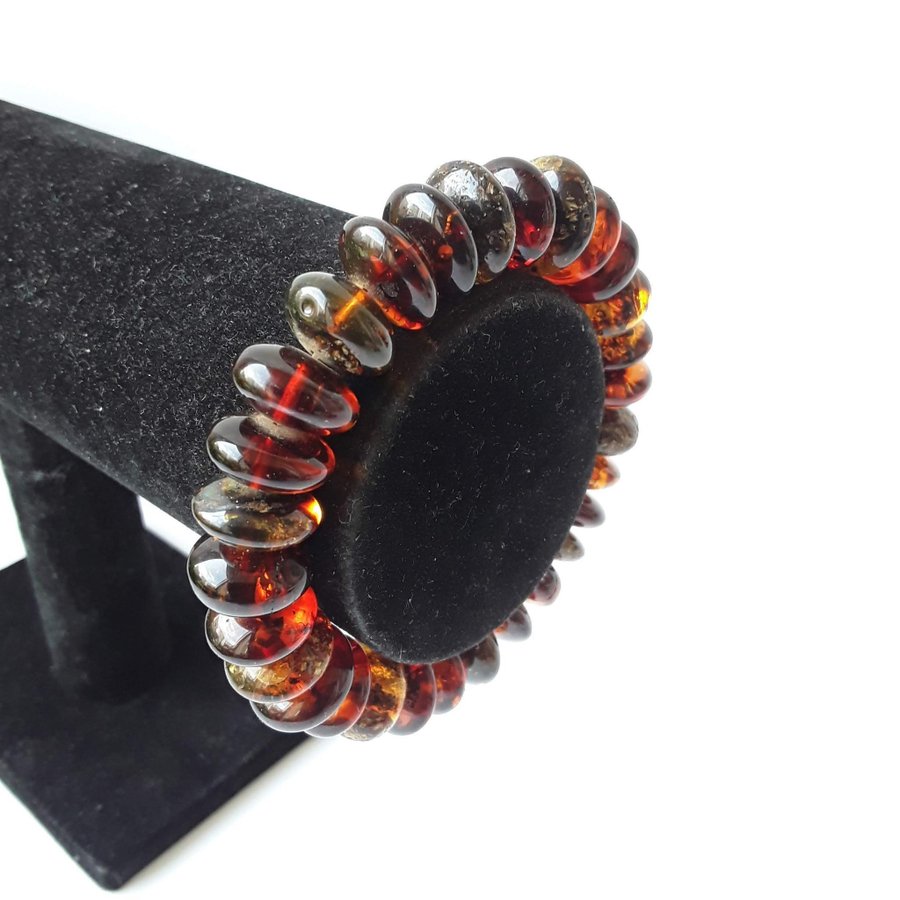 Colorful Baltic amber bracelet oval amber gem beads stretchy bracelet jewelry