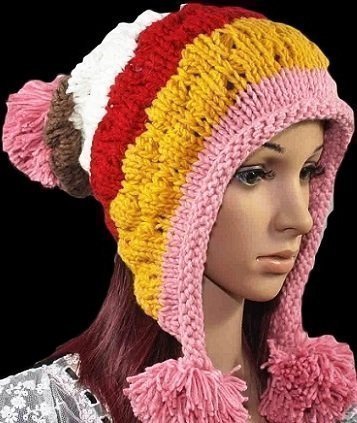 Jätteskön MÖSSA stickad knitted cap hatt keps med knytband när du åker skidor *