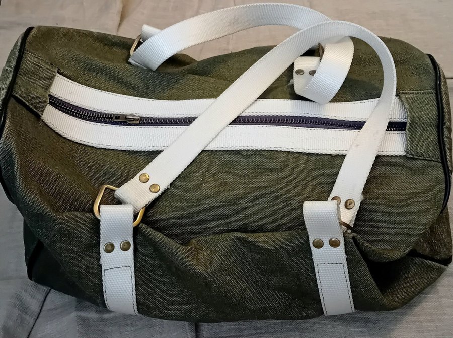 VINTAGE RETRO DUFFEL LIN VÄSKA GRÖN FINT SKICK! DUFFEL LIN