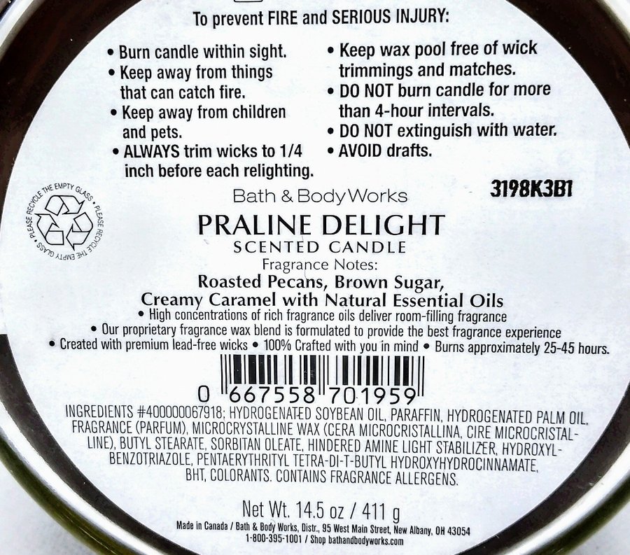 PRALINE DELIGHT Bath  Body Works 3 veks ljus