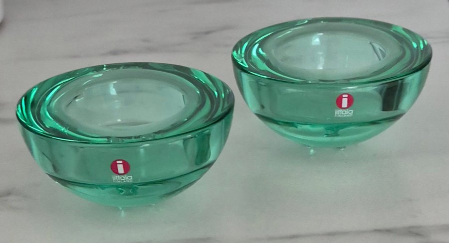 2 gröna ljushållare ljuslyktor från Iittala Ballo