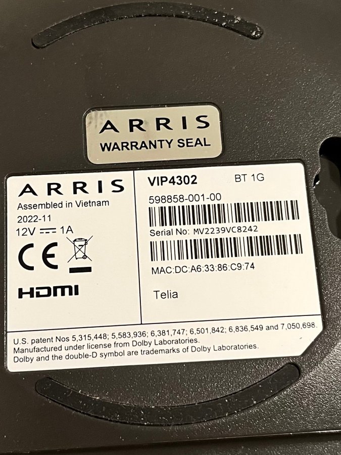 ARRIS VIP4302/ hdtv box