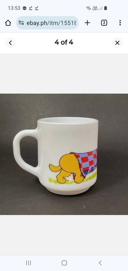 Arcopal France Hot Sausage Dog Umbrella / Coffee Mug Vintage 70s Milk Glass