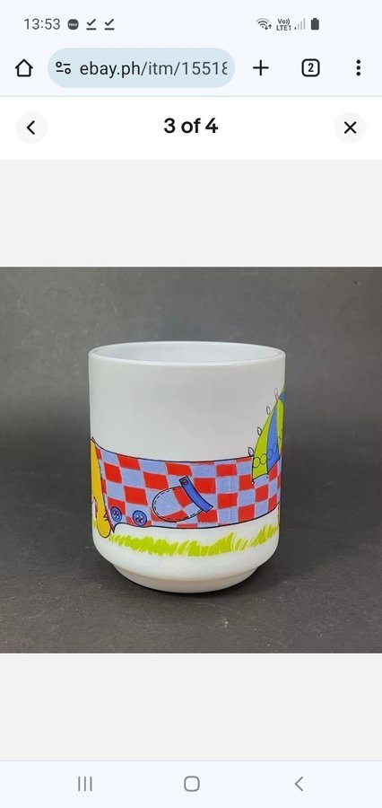 Arcopal France Hot Sausage Dog Umbrella / Coffee Mug Vintage 70s Milk Glass