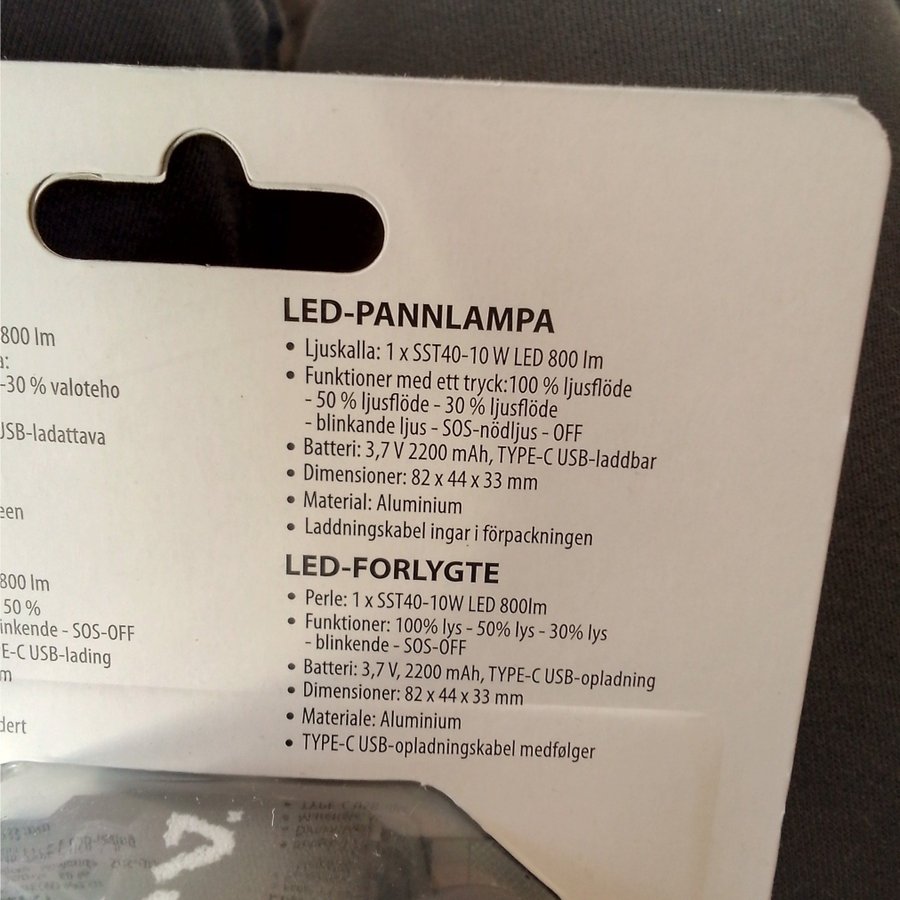 Ny VAELTAJA LED-Pannlampa 800 Lumen,lågt utrop.