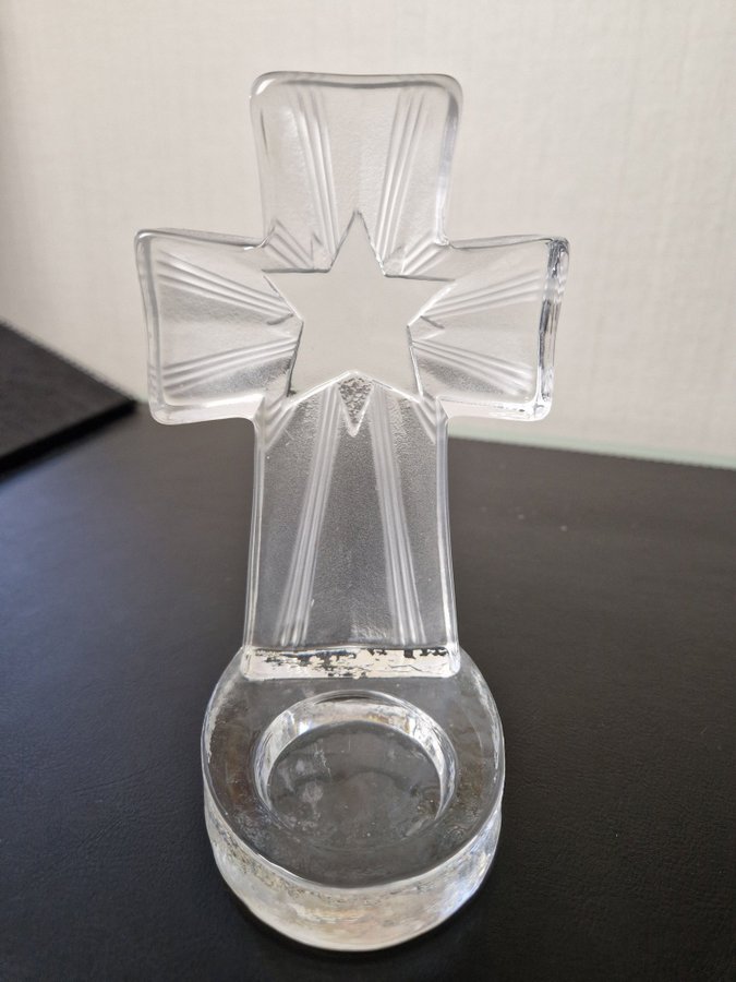 Ljuslykta lykta i glas kors julstjärna Nybro glasbruk, JUL ADVENT RETRO