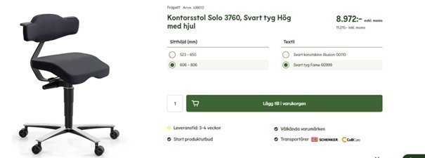 Kontorsstolar Solo 3760, Svart tyg, Hög med hjul