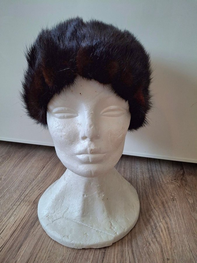 Vintage brun äkta mink päls minkpäls mössa pälsmössa hatt