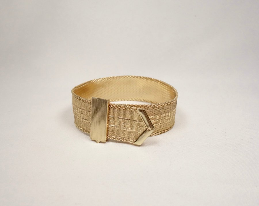 SÅ SNYGGT VINTAGE BRETT ARMBAND GULD PLÄTERAT | 70-TAL GREKISK DESIGN MÖNSTER