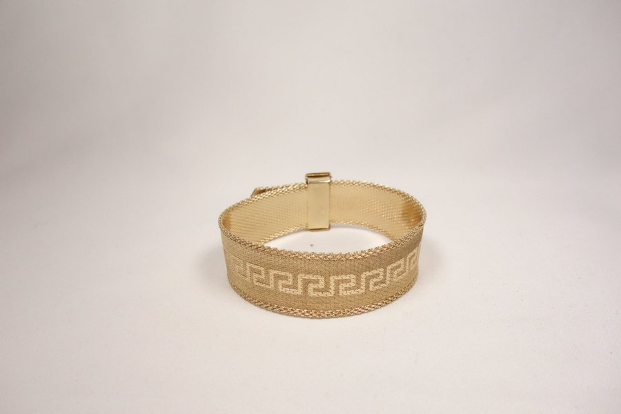 SÅ SNYGGT VINTAGE BRETT ARMBAND GULD PLÄTERAT | 70-TAL GREKISK DESIGN MÖNSTER