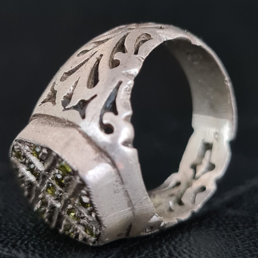 KLACKRING,HANDGJORD,STERLING SILVER,AKVAMARIN STENAR, ART DECO