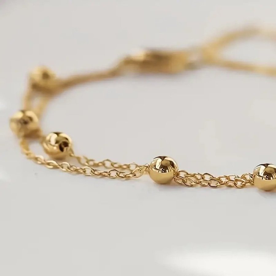 Minimalistisk 18K Guld Dubbel Armband med Guldpärlor | 18K Guldpläterad