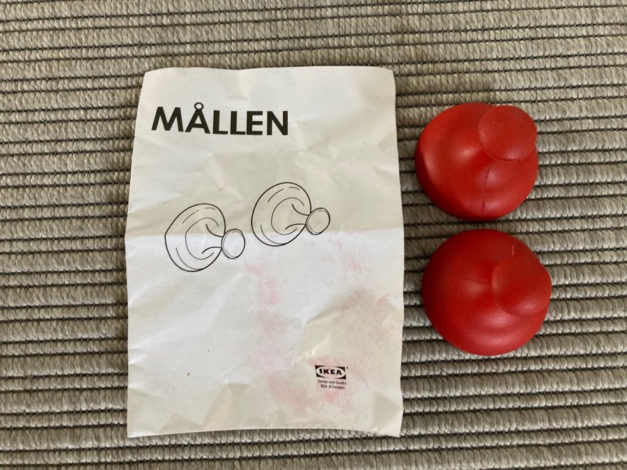 IKEA MÅLLEN - 2 röda krokar för väggmontering