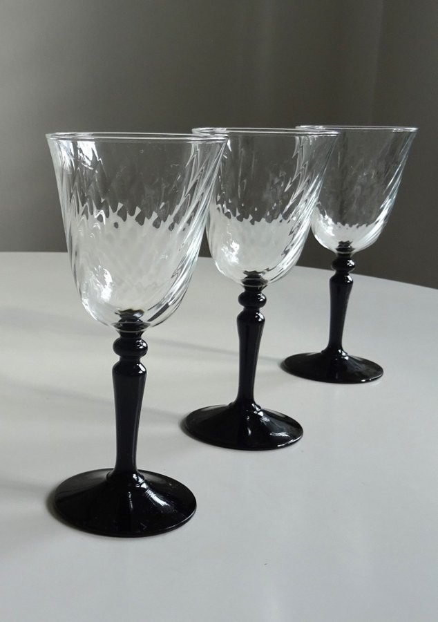 3 st vinglas vitvinsglas Black Onyx svart fot