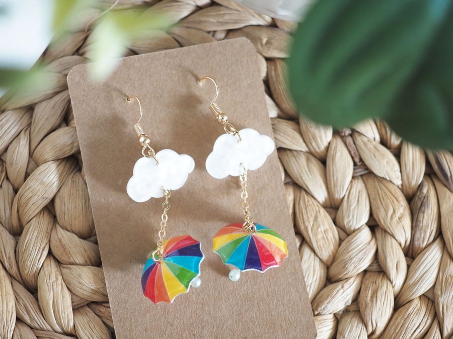 Rainbow umbrella earring - Rainy day earrings