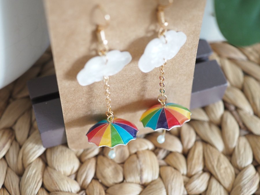 Rainbow umbrella earring - Rainy day earrings