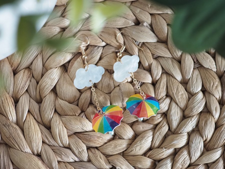 Rainbow umbrella earring - Rainy day earrings