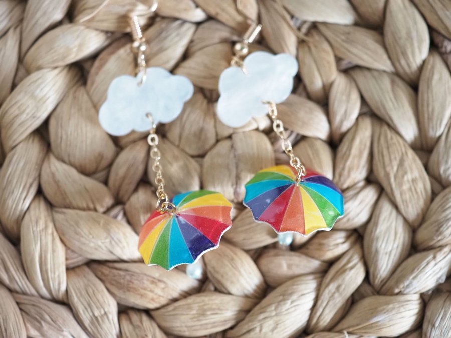 Rainbow umbrella earring - Rainy day earrings