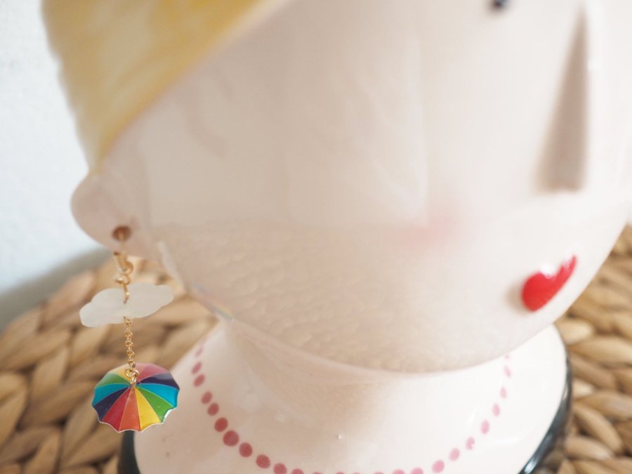 Rainbow umbrella earring - Rainy day earrings