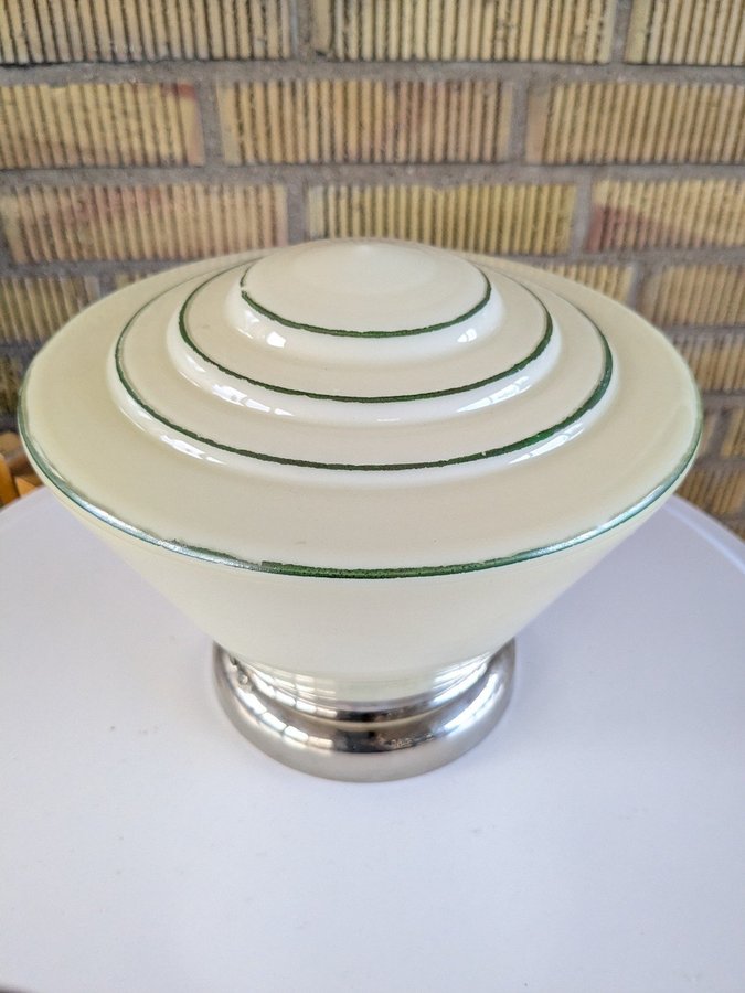 TAKLAMPA grön dekor - glas, krom, funkis, art deco, 1940, 1950-tal