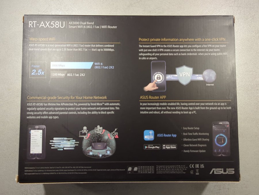 ASUS RT-AX58U V2 WiFi 6 router kvitto med garanti kvar!