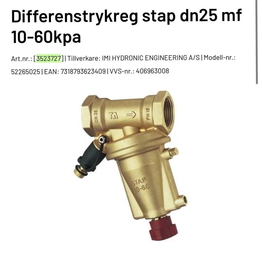 Differenstrycksregulator STAP-ventilen