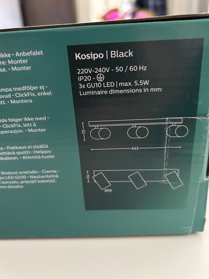 Philips Kosipo 3-lampig spotlight svart