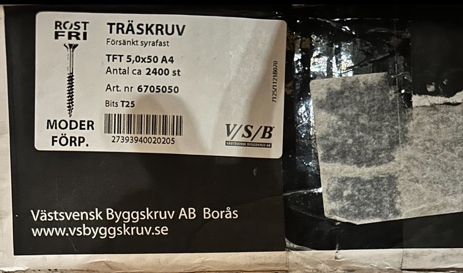 Träskruv försänkt syrafast 5x50 A4