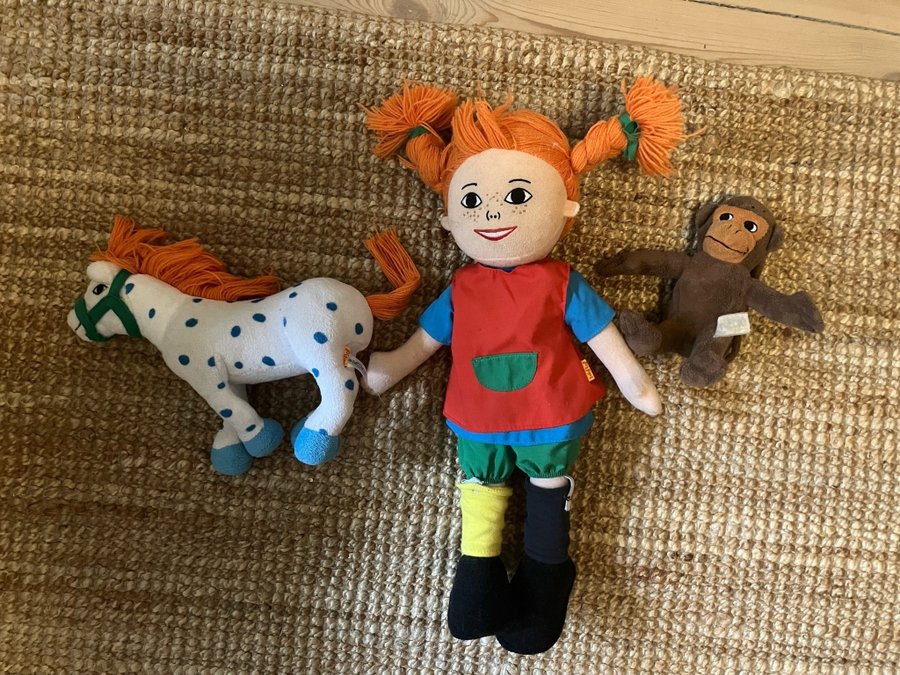 Pippi Långstrump docka, herr Nilsson och lilla gubben