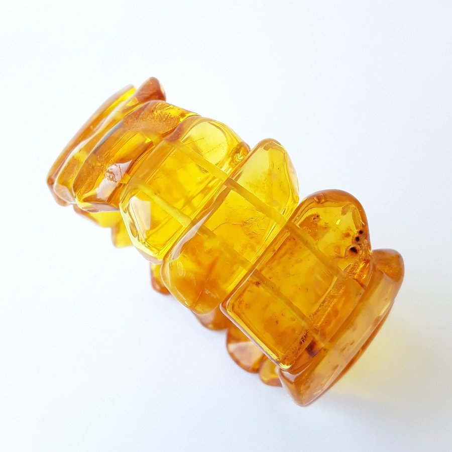 Yellow Baltic amber gemstone bracelet Classic wide stretchy flat bead bracelet