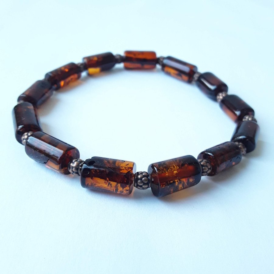 Brown Baltic amber bracelet oval amber gem beads stretchy cute bracelet jewelry