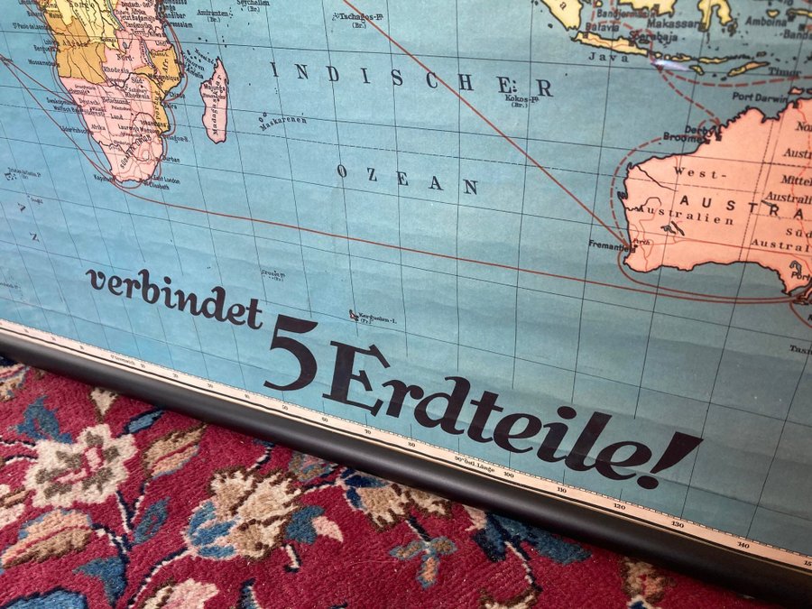 Antik raritet! / Original Norddeutscher Lloyd World Map / 1920-tal King Size!