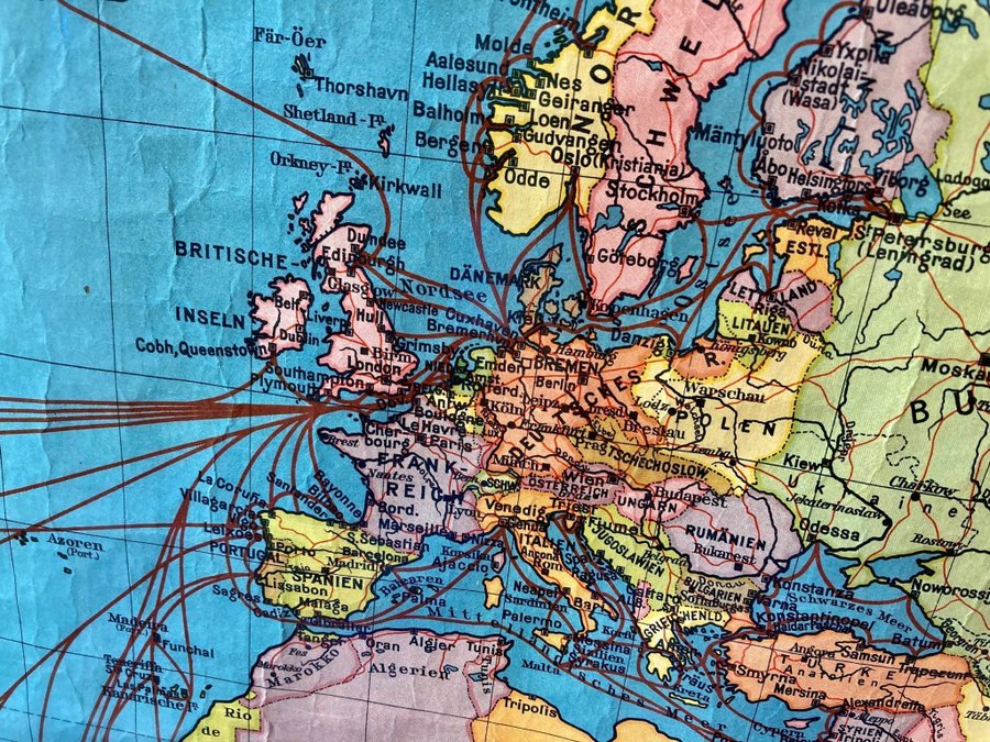 Antik raritet! / Original Norddeutscher Lloyd World Map / 1920-tal King Size!