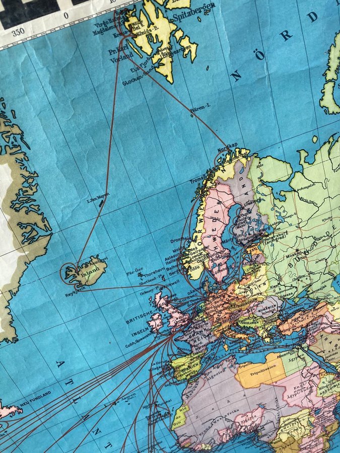 Antik raritet! / Original Norddeutscher Lloyd World Map / 1920-tal King Size!