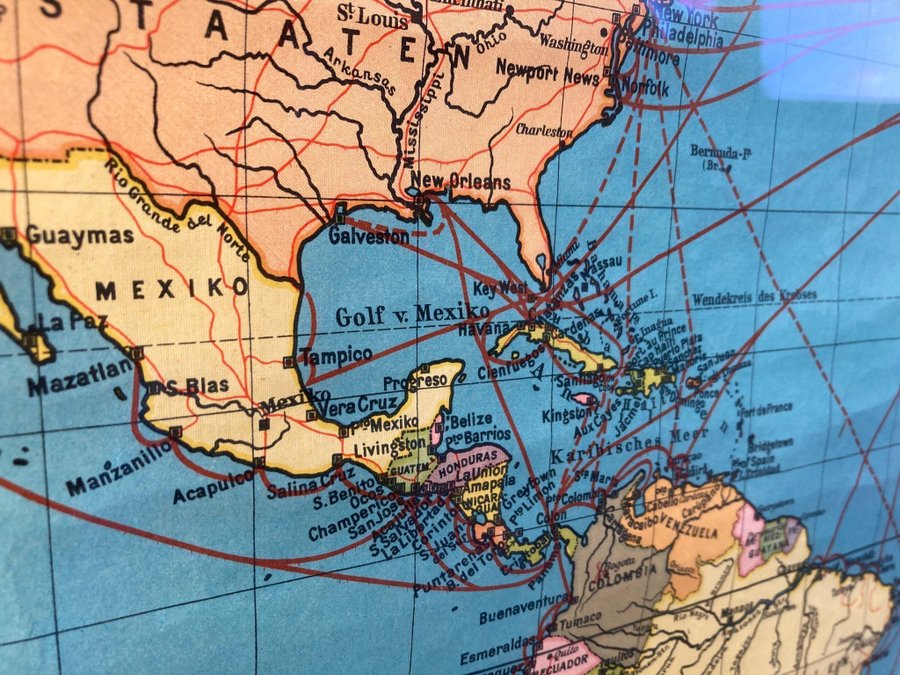 Antik raritet! / Original Norddeutscher Lloyd World Map / 1920-tal King Size!