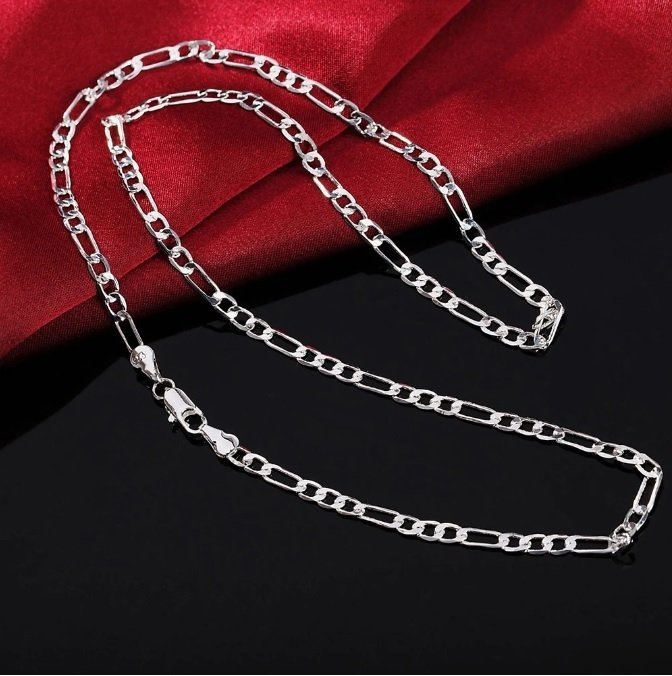 60cm 4mm Sterling Silver länk 925 stämplad figaro pläterad halsband nickelfritt