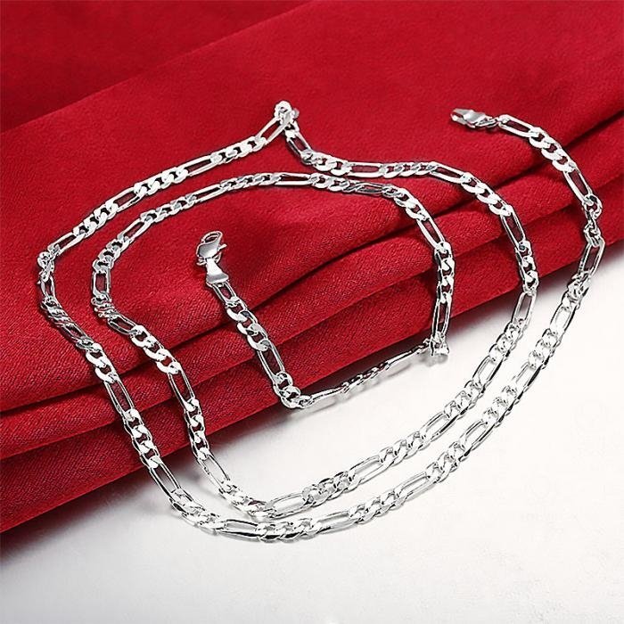 60cm 4mm Sterling Silver länk 925 stämplad figaro pläterad halsband nickelfritt