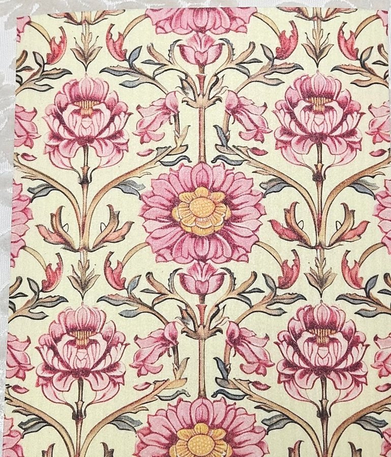 Disktrasa wettex duk tryck rosa/ljusgul motiv blommor William Morris insperera