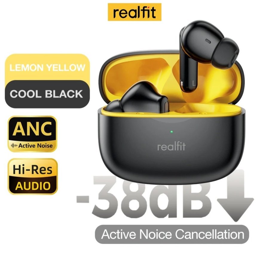 (Oöppnad) Realfit F3 Hörlurar - ANC | Bluetooth | HiFi | Sport - Svart