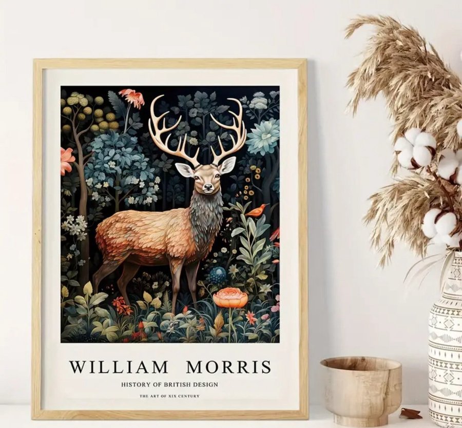 Ljuvlig William morris hjort tavla canvasduk  postervintage stil