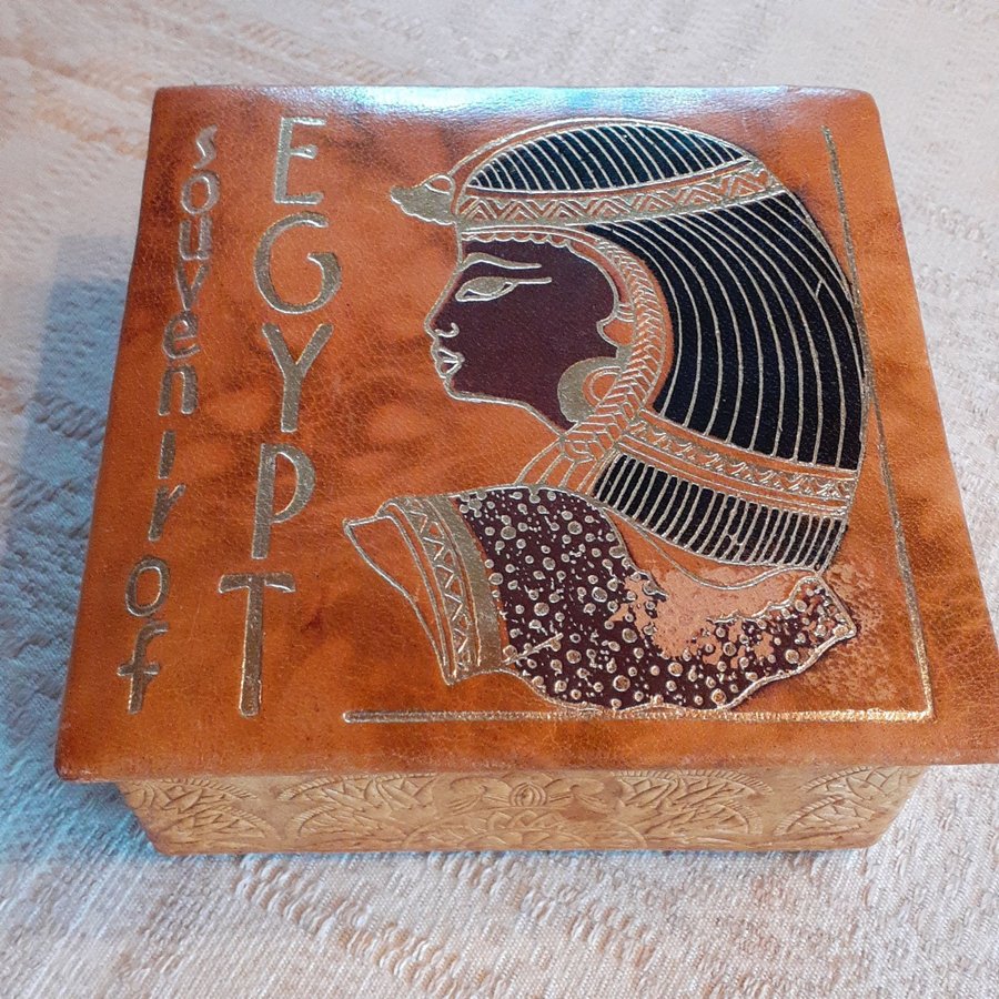 Egypten souvenir burk ask läderliknande material kuriosa souvenir