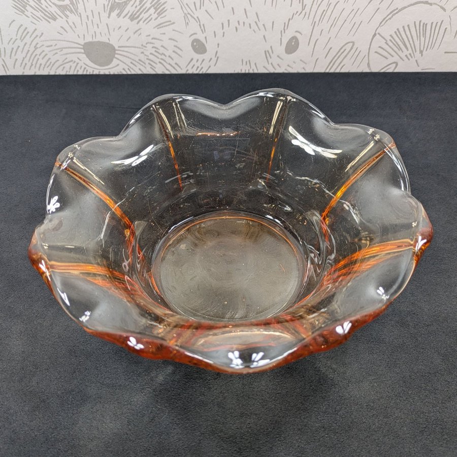 Glas skål, vintage, retro, vågformig, orange