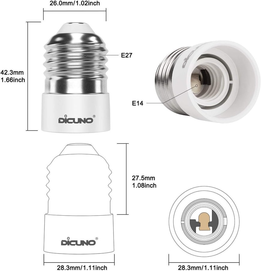 Adapter för lamphållare E27 till E14 ny