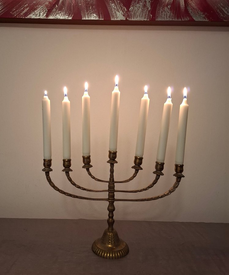 7-ARMAD LJUSSTAKE MALM MÄSSING MENORAH KANDELABER ADVENTSLJUSSTAKE ADVENT JUL