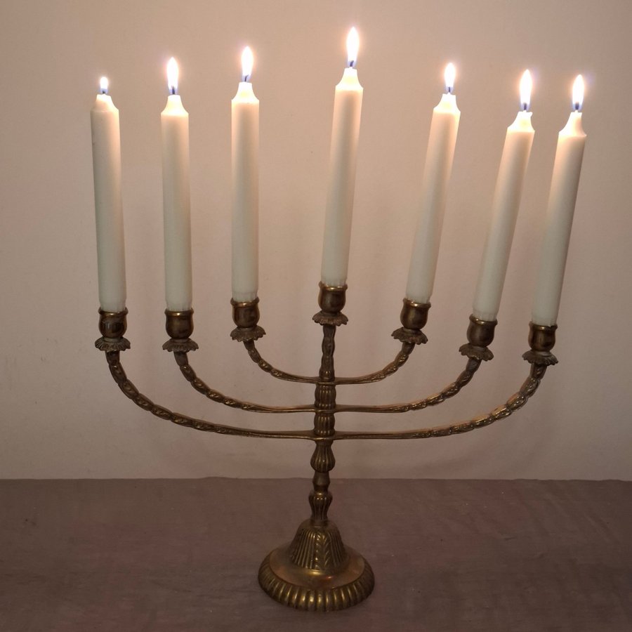 7-ARMAD LJUSSTAKE MALM MÄSSING MENORAH KANDELABER ADVENTSLJUSSTAKE ADVENT JUL