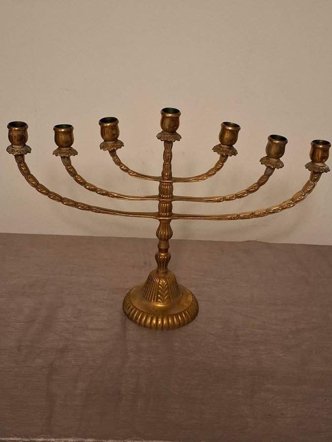 7-ARMAD LJUSSTAKE MALM MÄSSING MENORAH KANDELABER ADVENTSLJUSSTAKE ADVENT JUL