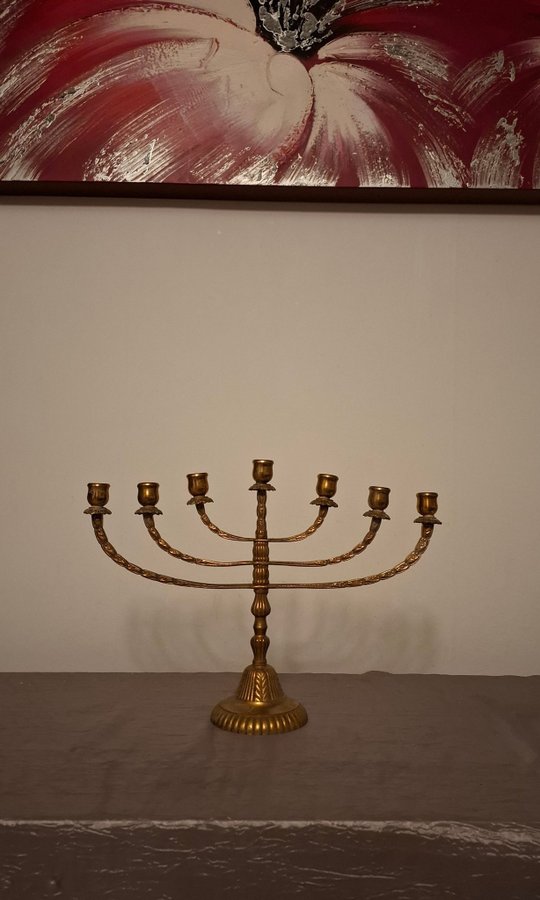 7-ARMAD LJUSSTAKE MALM MÄSSING MENORAH KANDELABER ADVENTSLJUSSTAKE ADVENT JUL