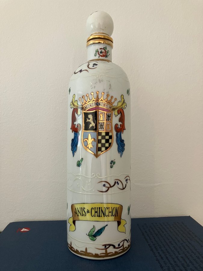 FLASKA, porslin, handmålad, "Anis de Chinchon", Spanien.