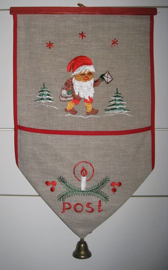 JUL Broderad postficka Julpost med klocka