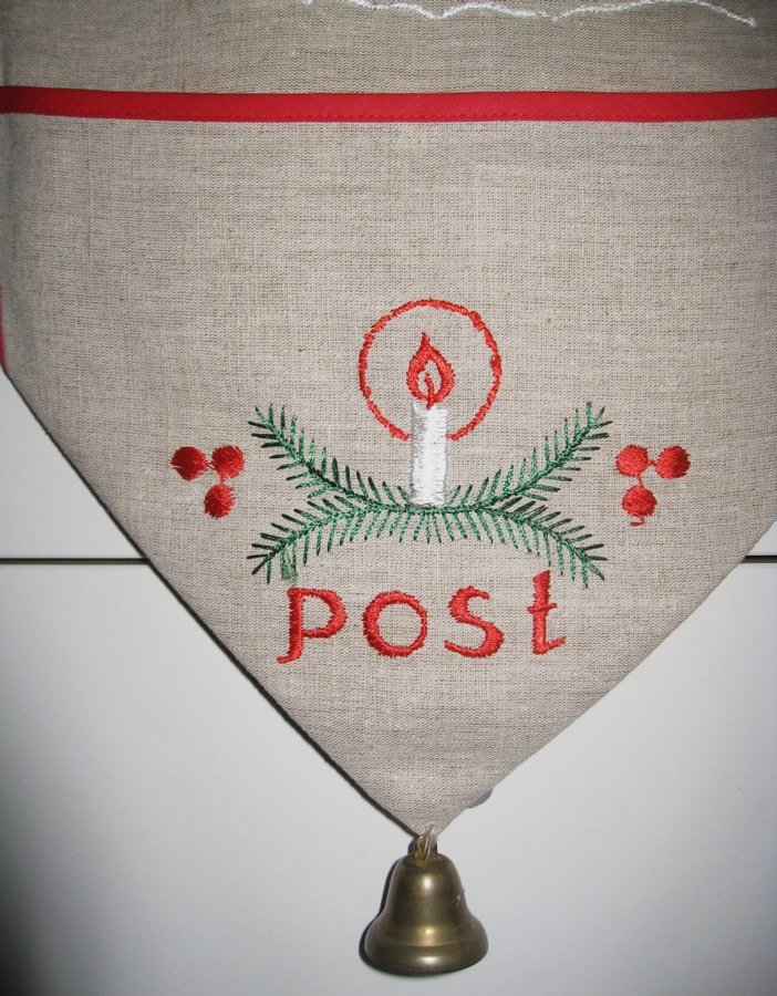 JUL Broderad postficka Julpost med klocka